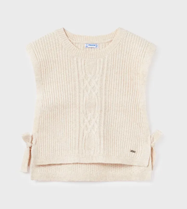 7314 Mayoral Tween/Teen Girls Tie Side Knit Vest - Chickpea
