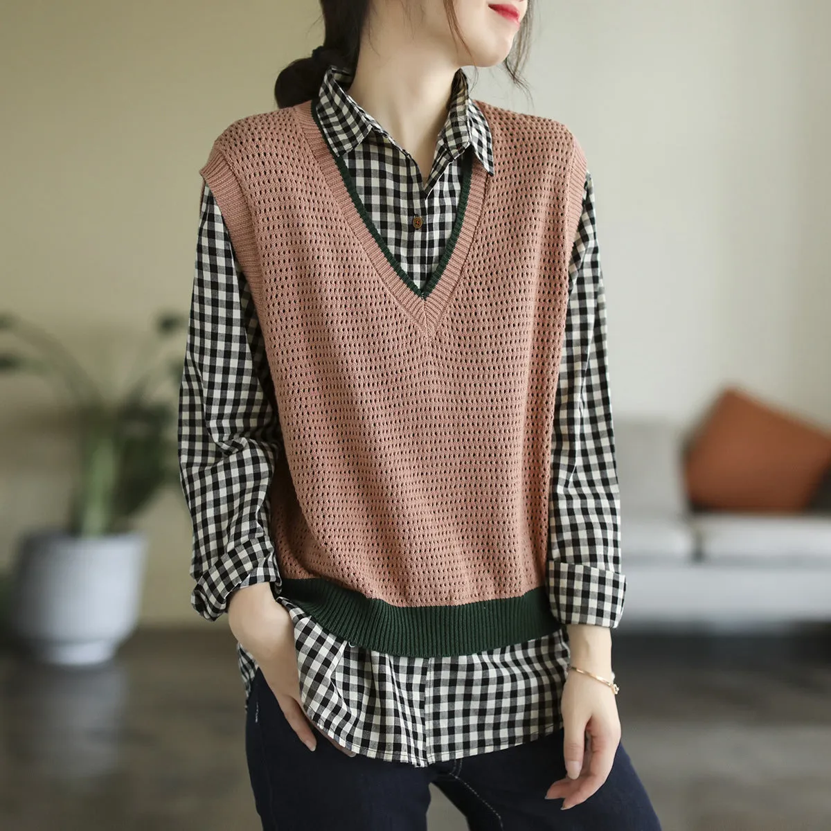 Autumn Knitted Hollow Vintage V-Neck Vest