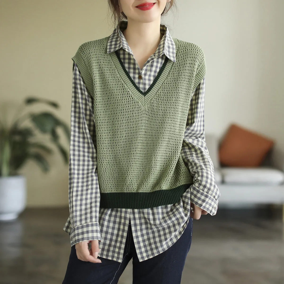 Autumn Knitted Hollow Vintage V-Neck Vest
