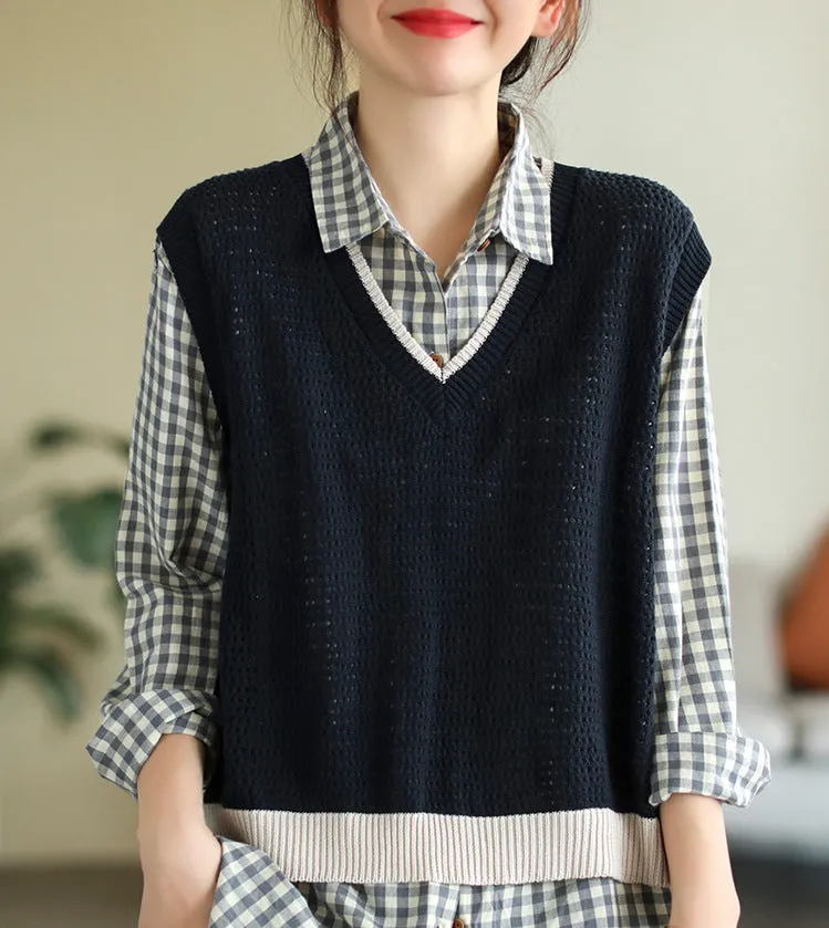 Autumn Knitted Hollow Vintage V-Neck Vest