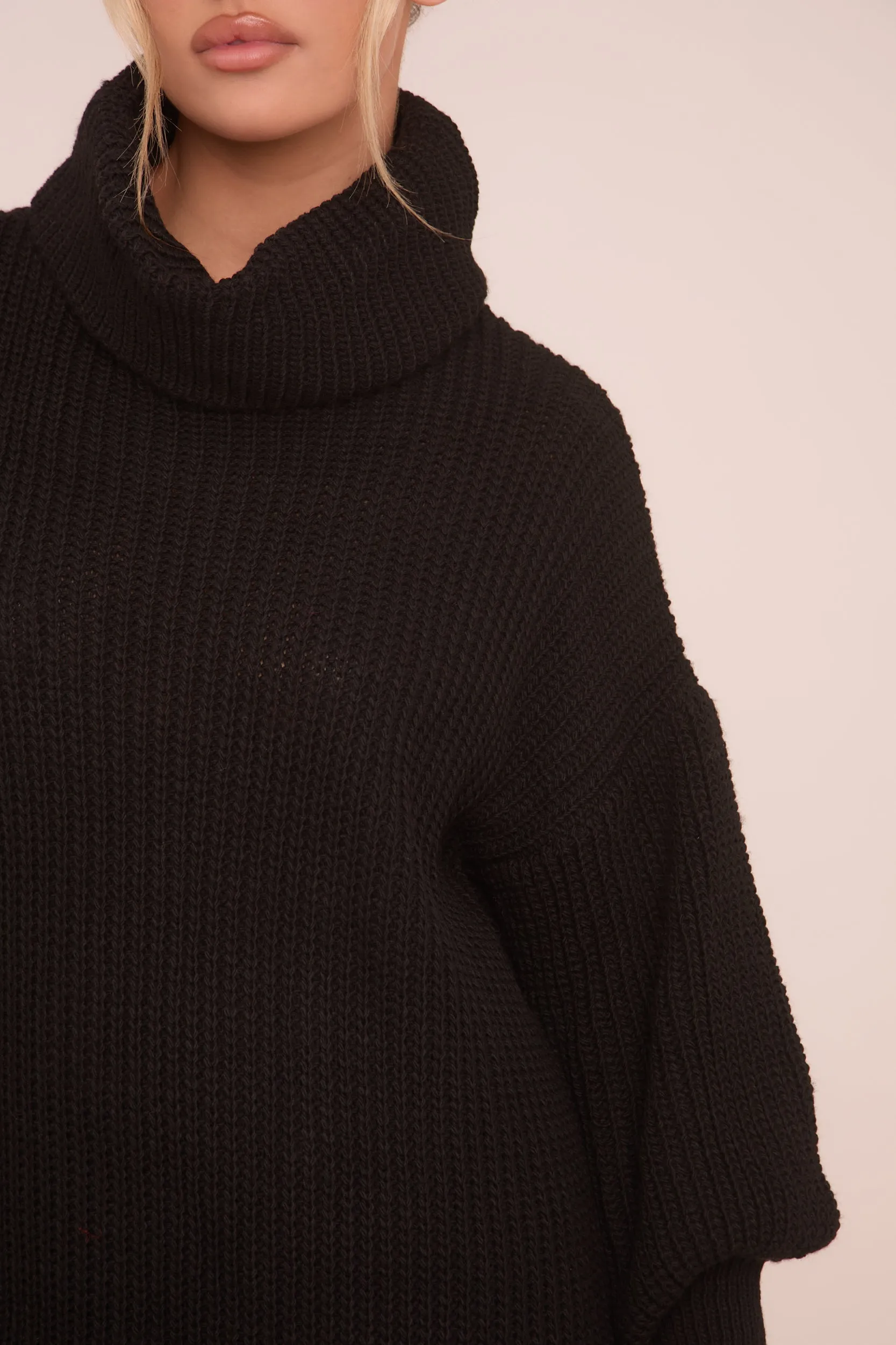 Black Turtle Neck Knit Jumper Dress - Brooke