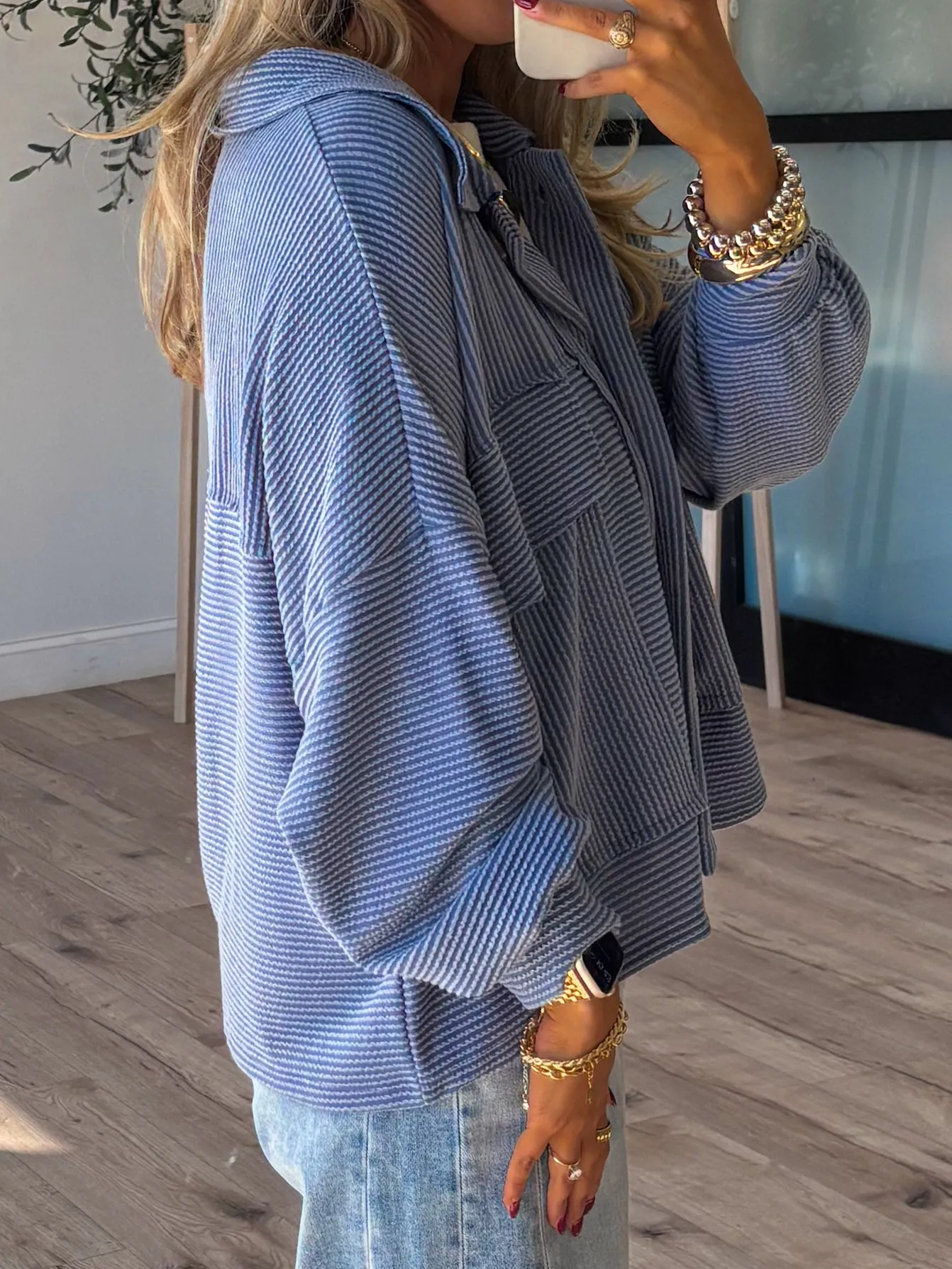 Bluford Ribbed Button Top | Misty Blue