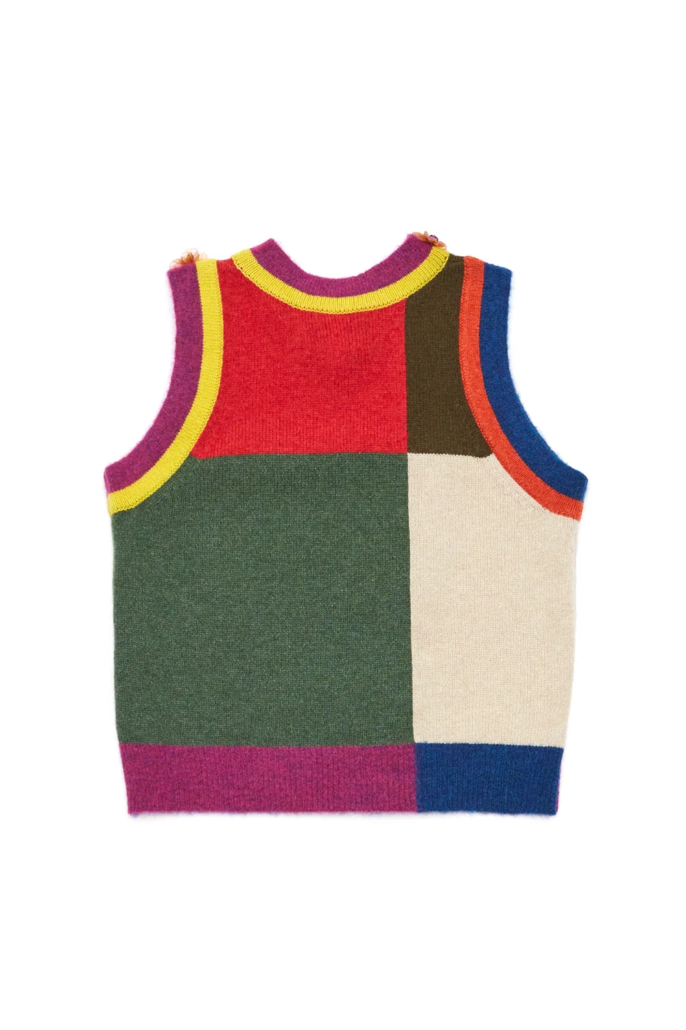 Checked Shrunken Vest in Tomato Lambswool