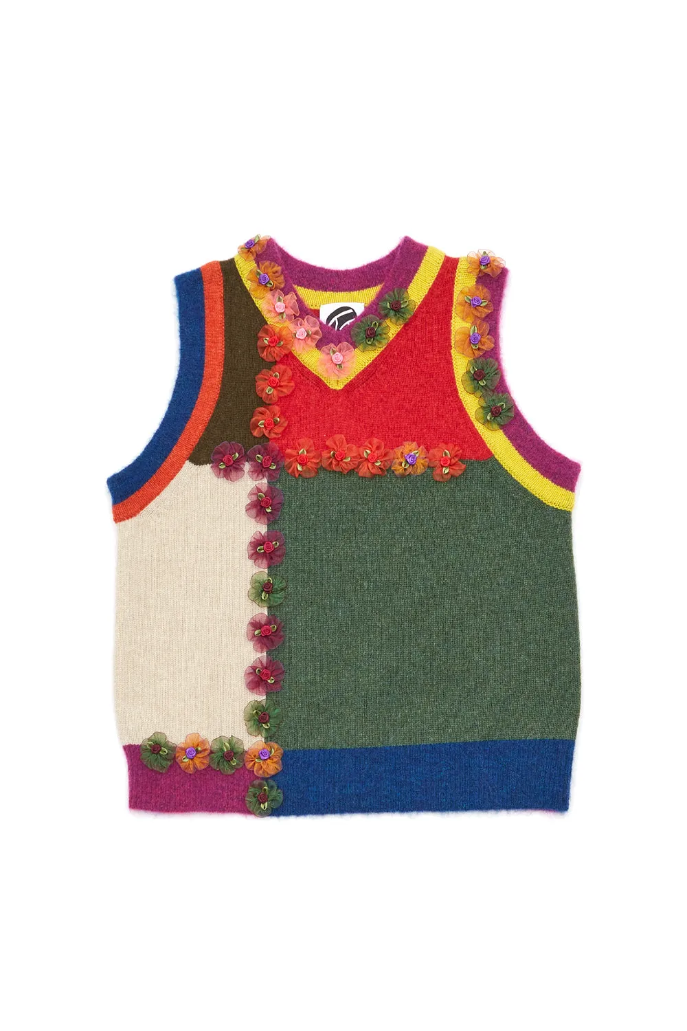Checked Shrunken Vest in Tomato Lambswool