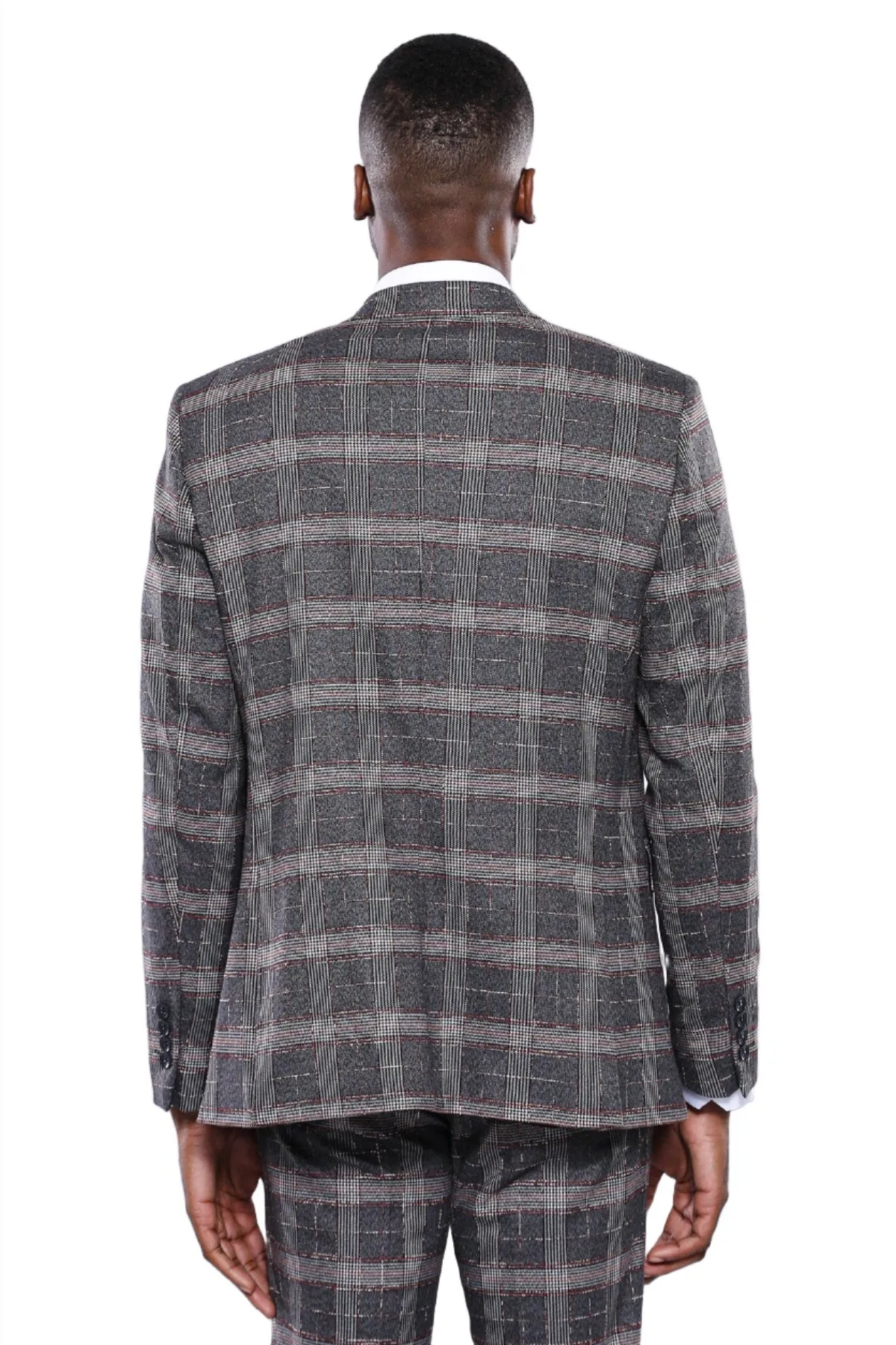 Checked Slim-Fit Grey Men Blazer - Wessi