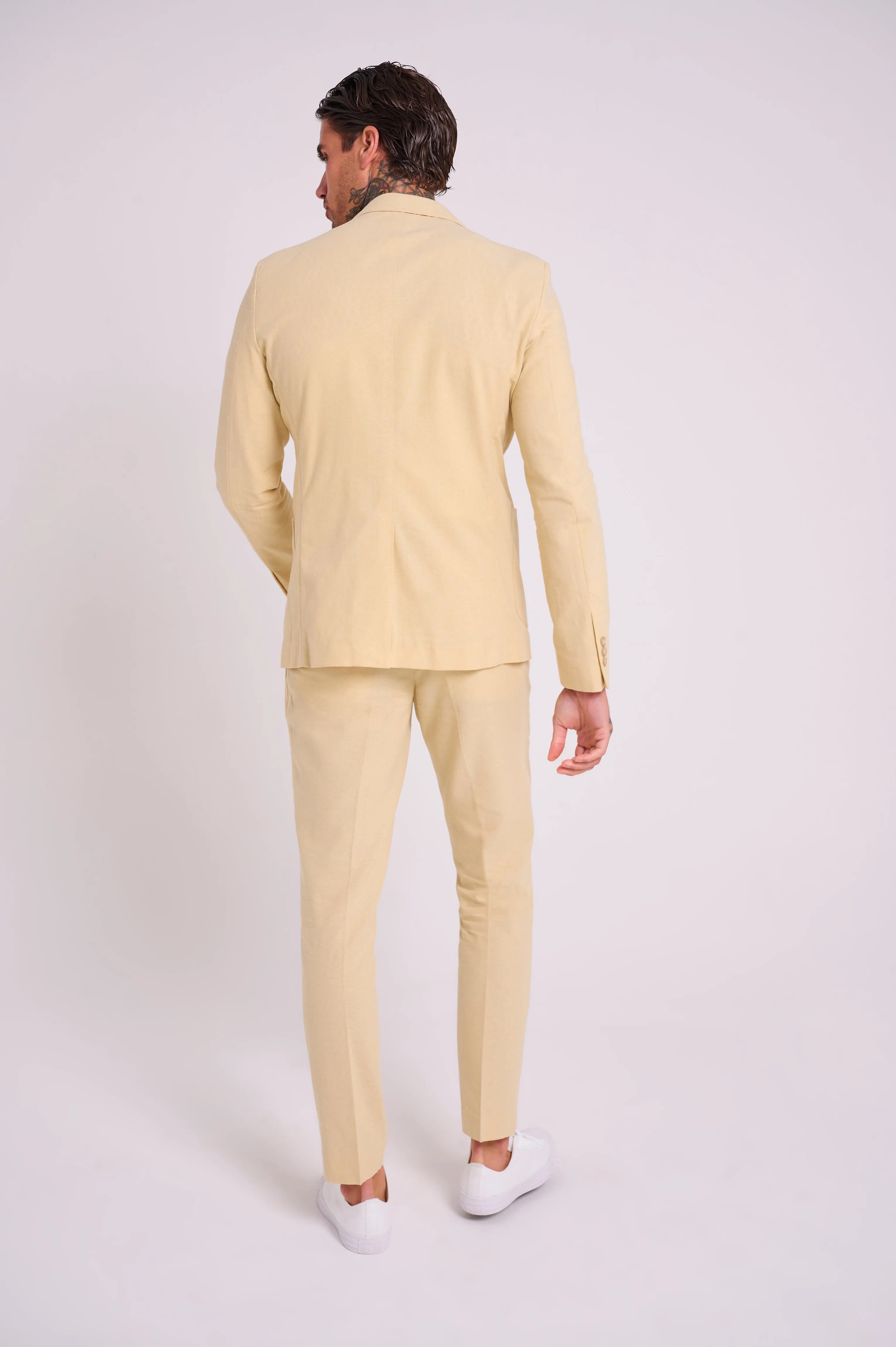 Chris Slim Fit Linen Cotton Blend Single Breasted Suit Blazer in Yellow