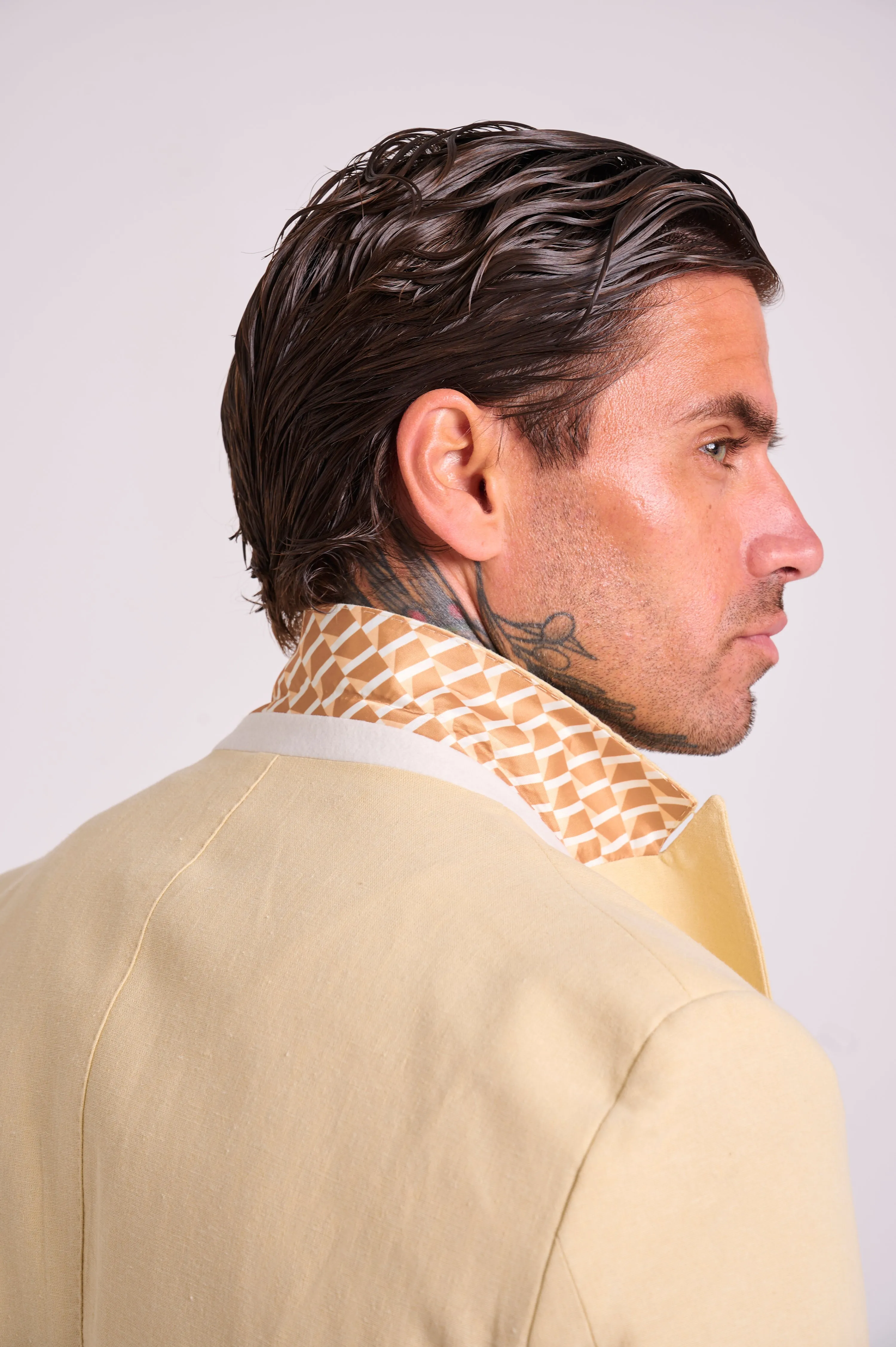 Chris Slim Fit Linen Cotton Blend Single Breasted Suit Blazer in Yellow