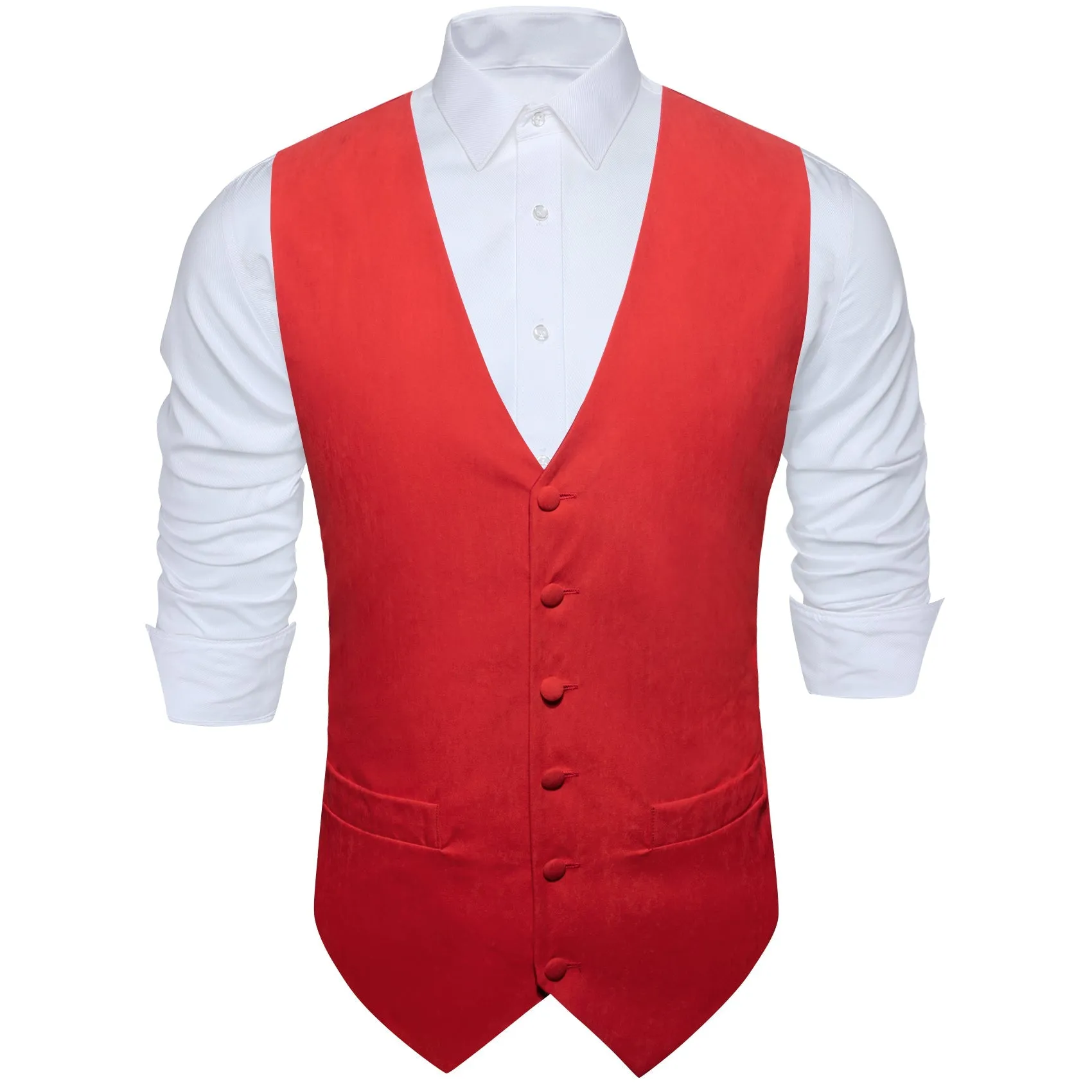 Classic Red Solid Splicing Jacquard Men's Vest
