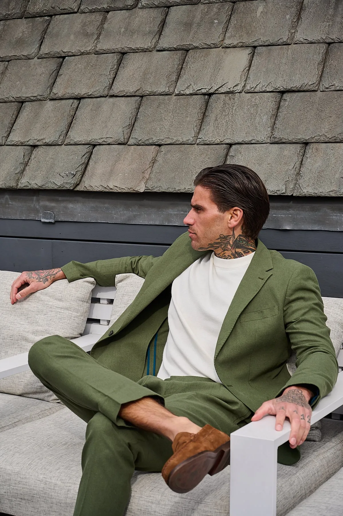 DECORATE Cotton Linen Blend Blazer in Green