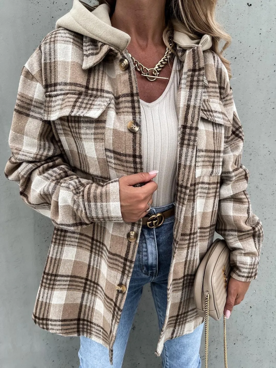 Detachable Hooded Plaid Shacket