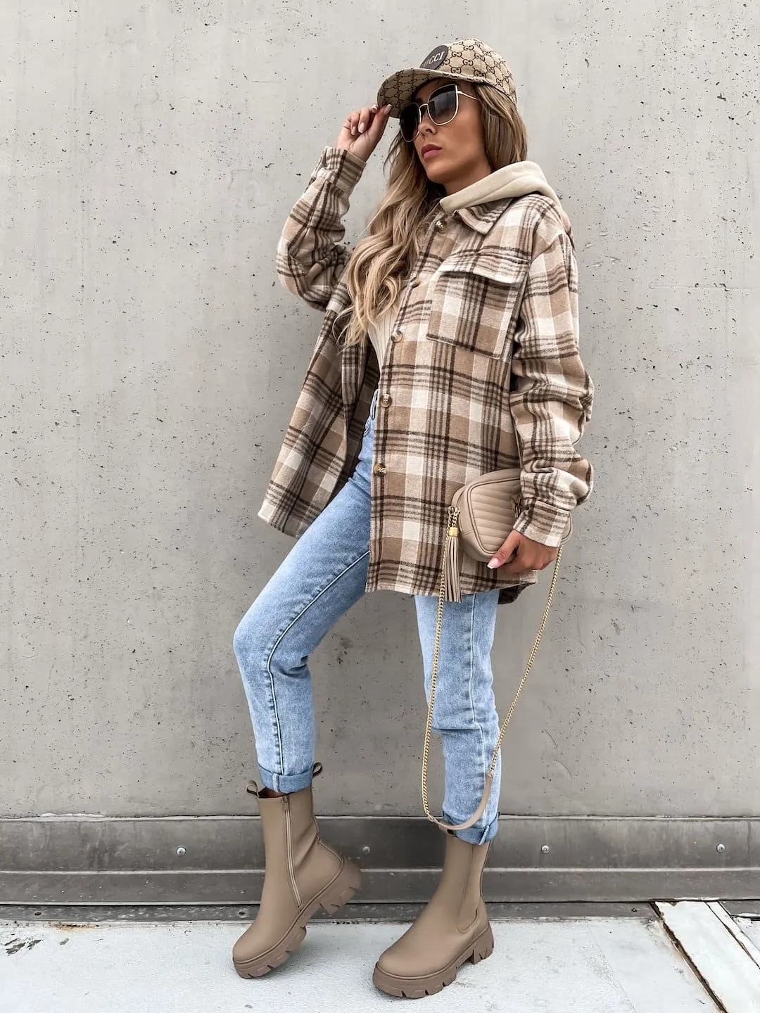 Detachable Hooded Plaid Shacket
