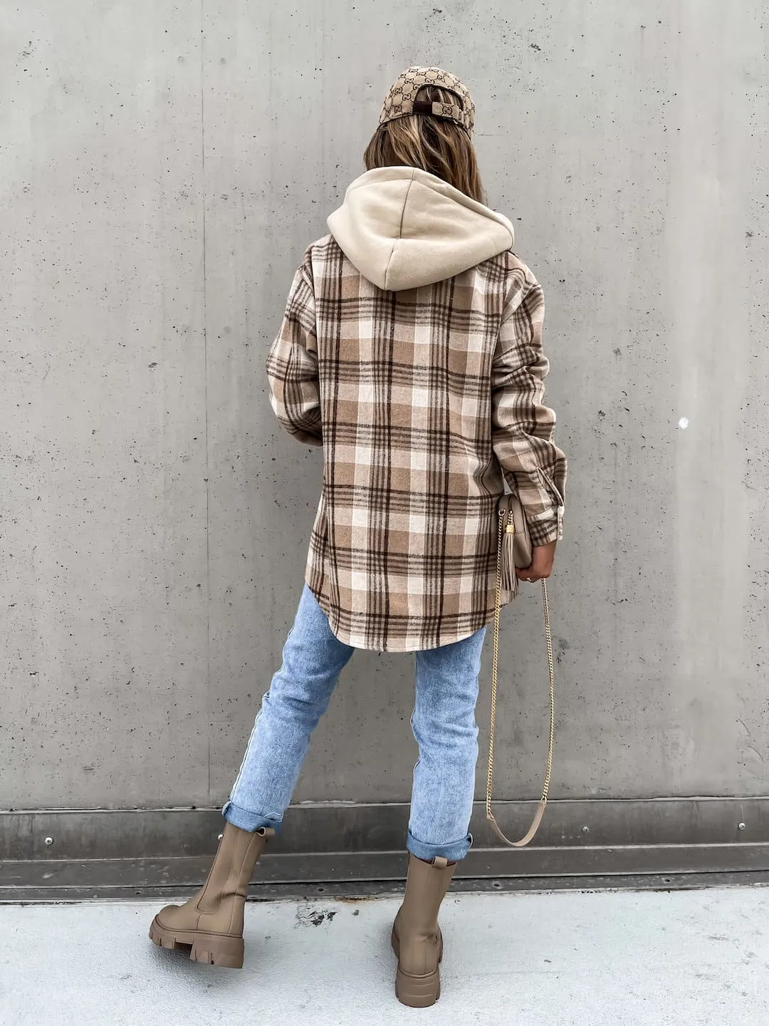 Detachable Hooded Plaid Shacket