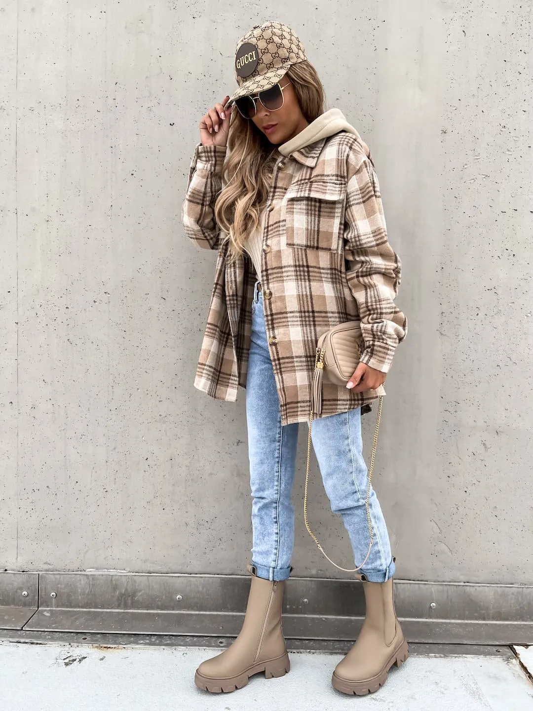 Detachable Hooded Plaid Shacket