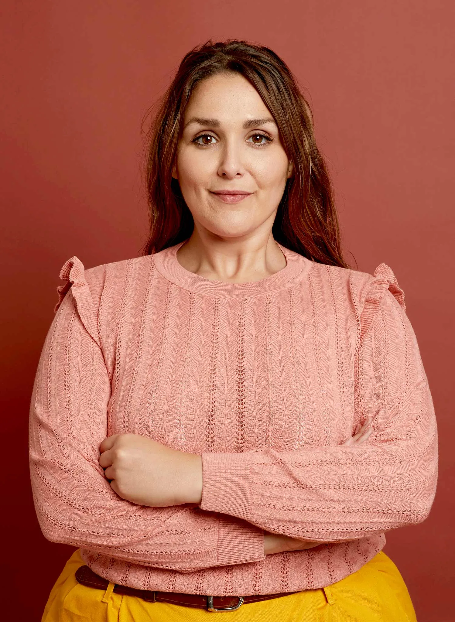 Diana Knitted Cotton Top - Pink Ruffle