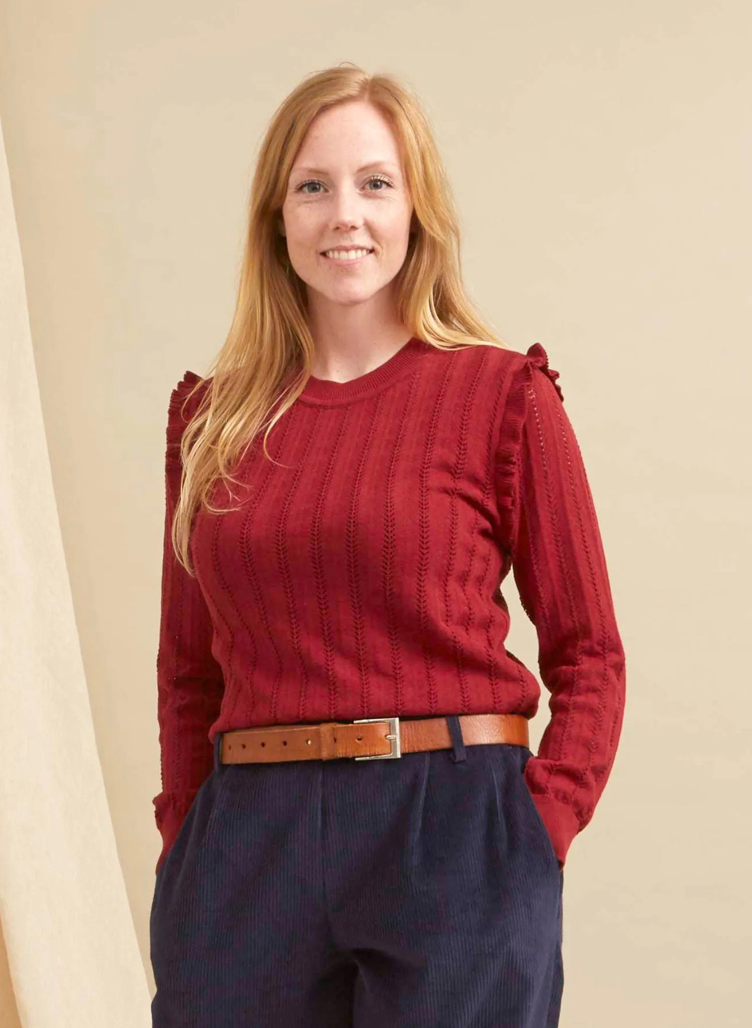 Diana Knitted Cotton Top - Red Ruffle