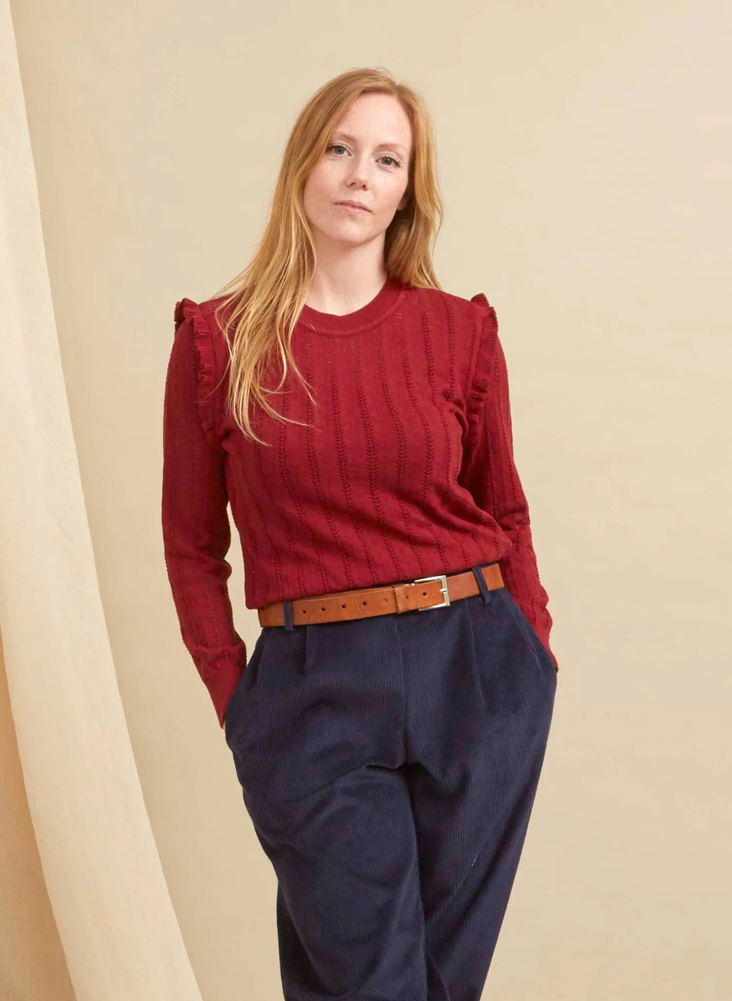 Diana Knitted Cotton Top - Red Ruffle