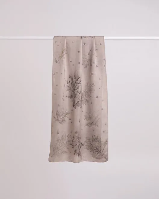 Eco-printed ivory leafy scarf