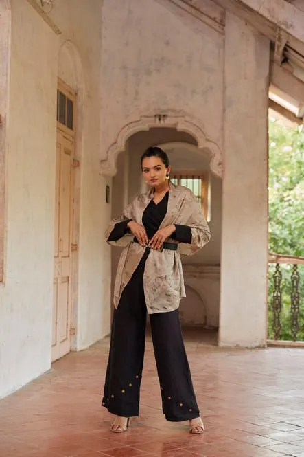Eco-printed ivory leafy scarf