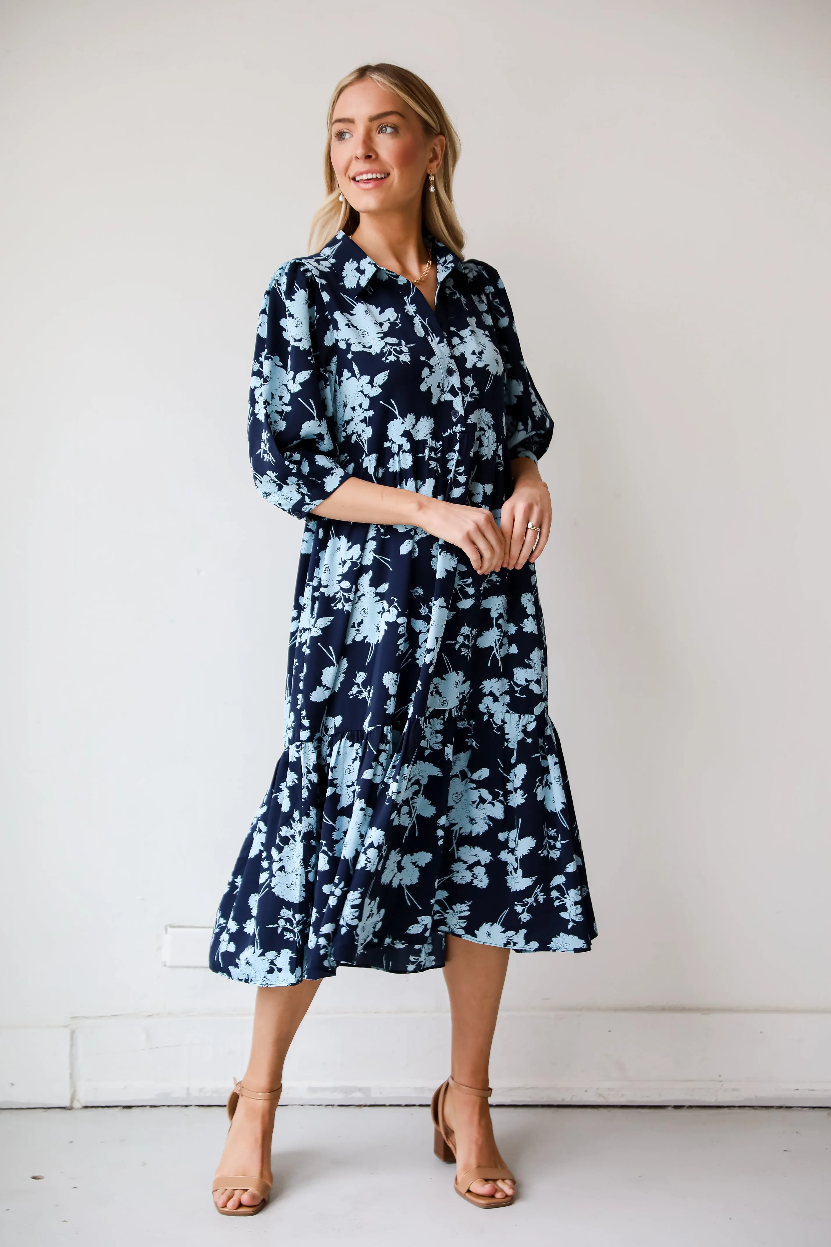 FINAL SALE - My Love Story Navy Floral Midi Dress