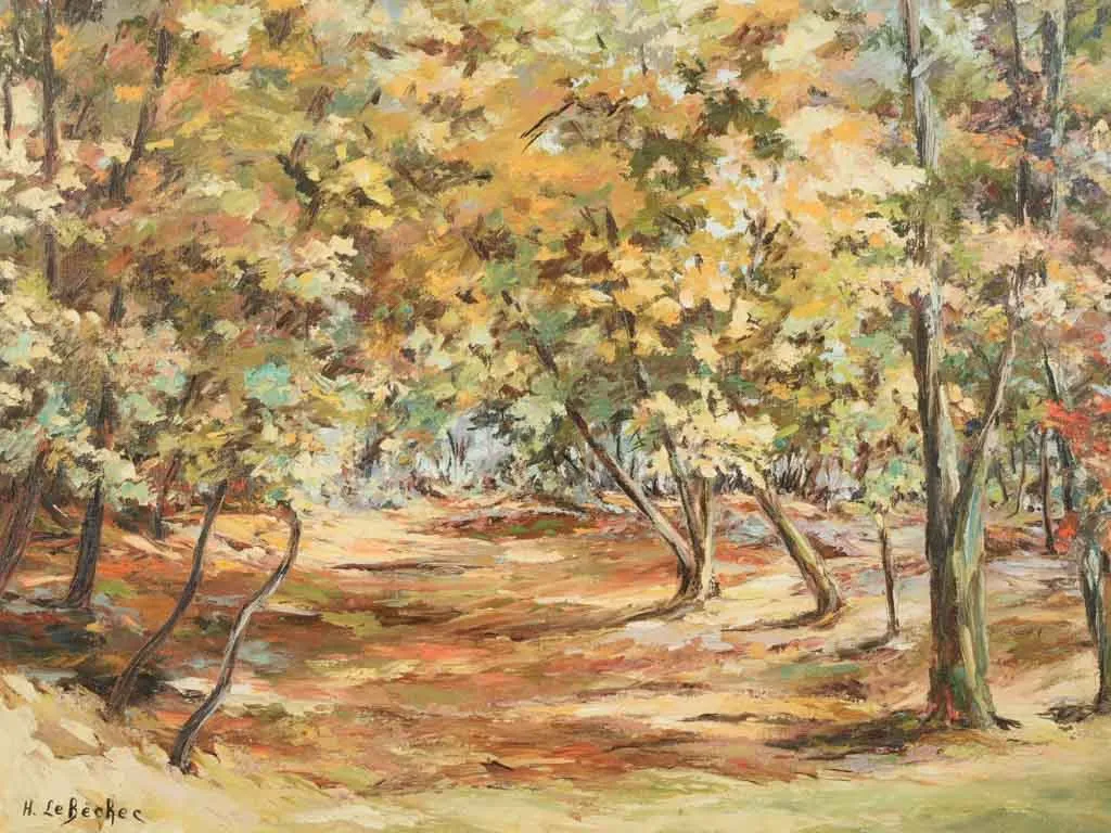 French 20th-century treescape painting by Henriette le Bechec (1908-2000) 19¾" x 24½"