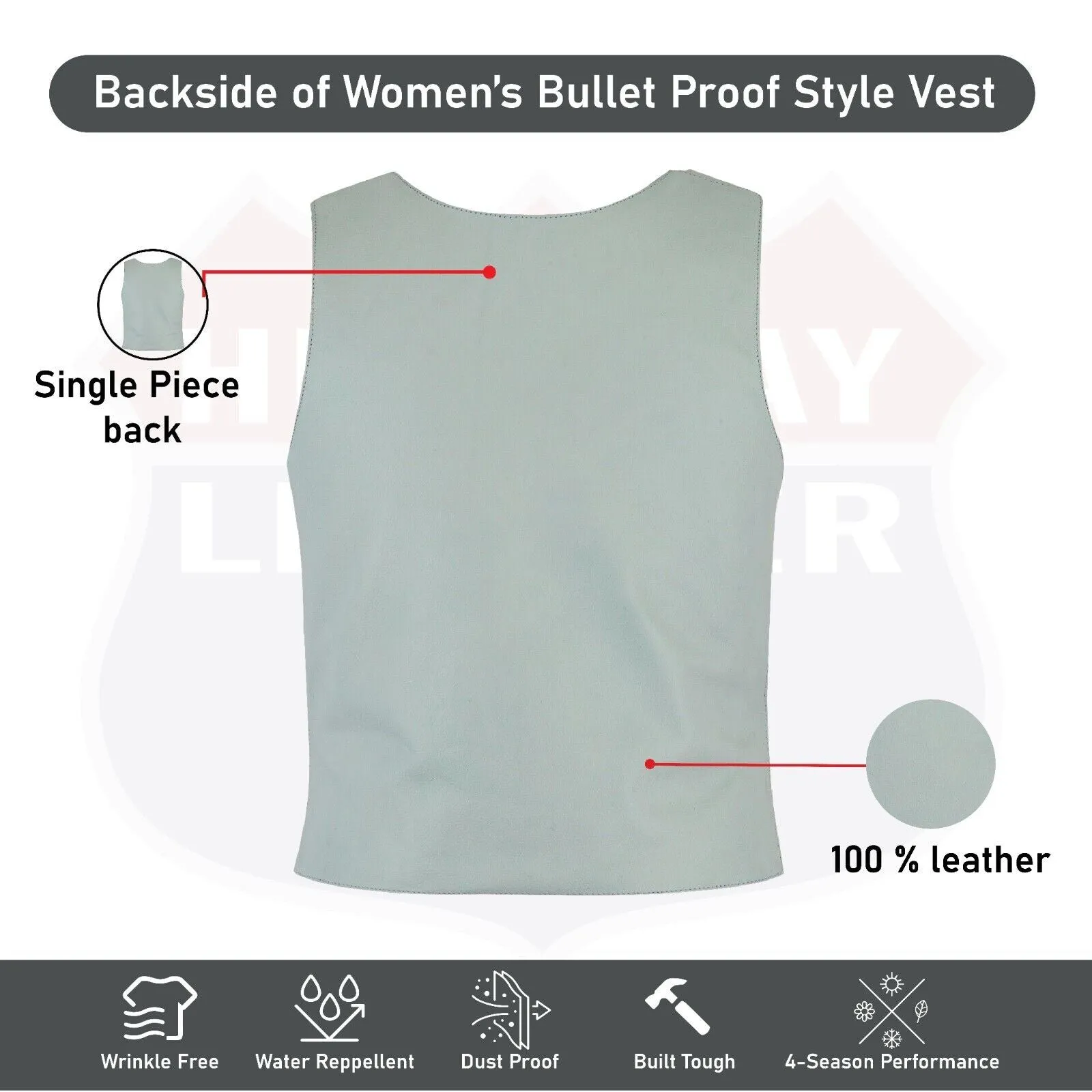 Gray bulletproof leather vest - SKU#14945Gray36