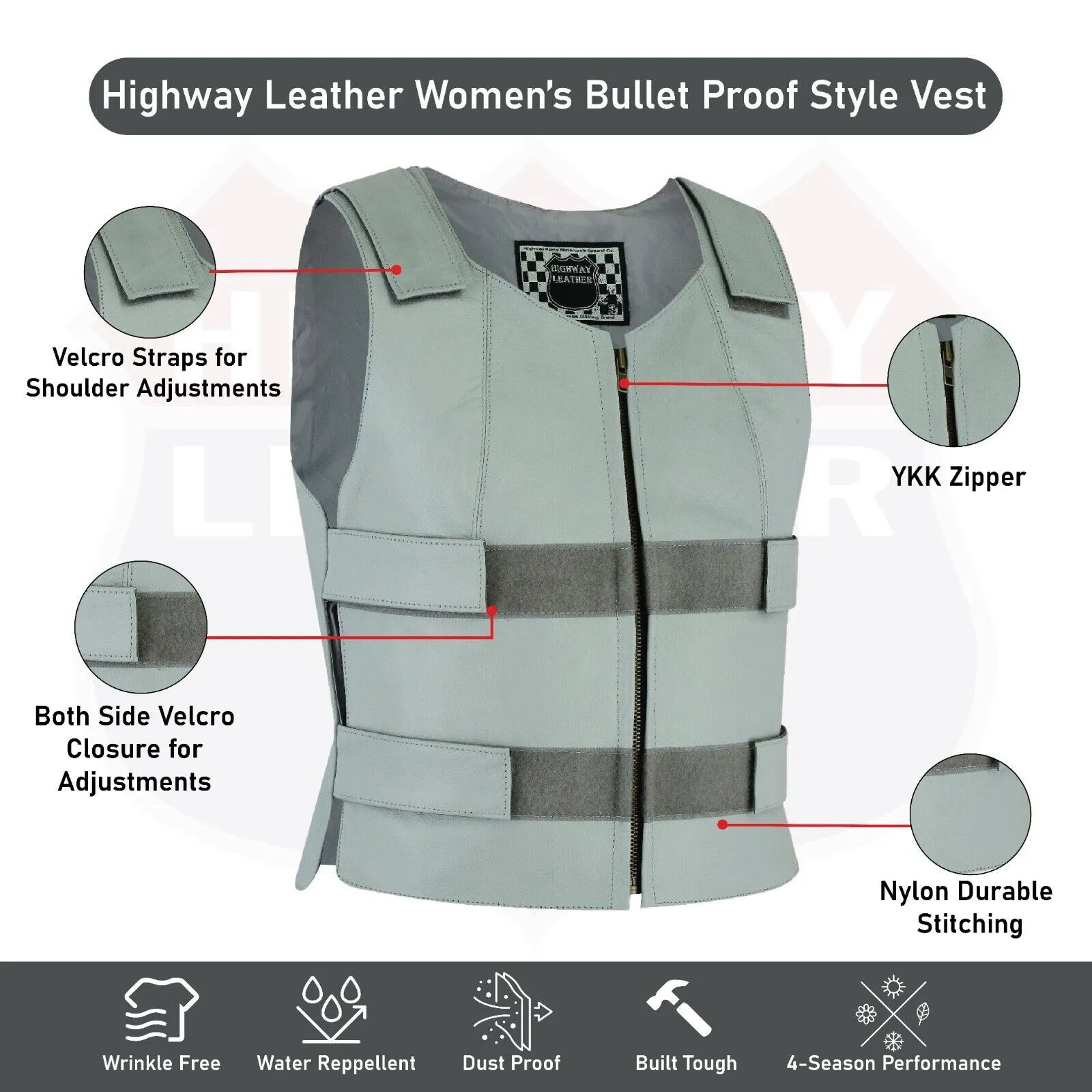 Gray bulletproof leather vest - SKU#14945Gray36