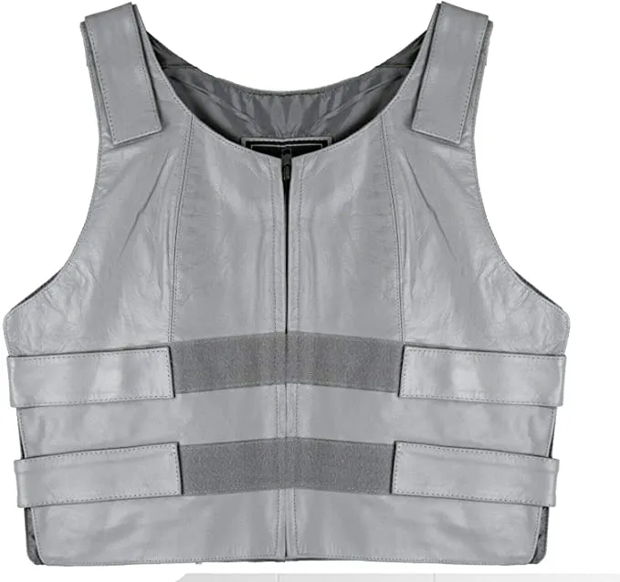 Gray bulletproof leather vest - SKU#14945Gray36