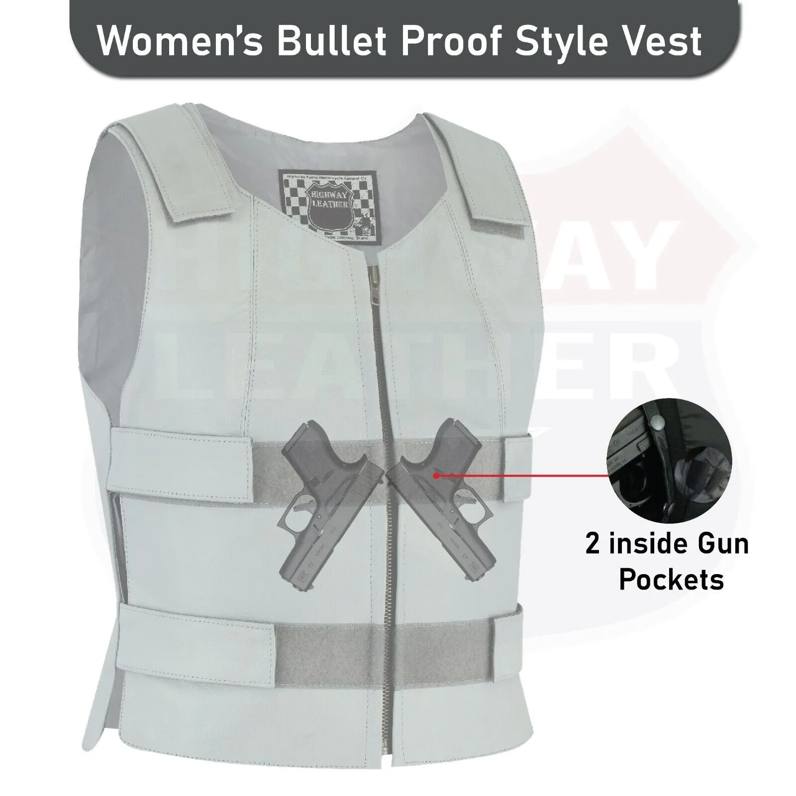 Gray bulletproof leather vest - SKU#14945Gray36