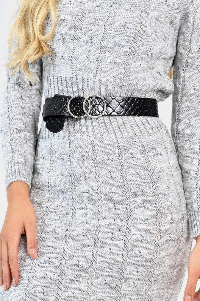 Grey Cable Knit Jumper Midi Dress - Jaylie