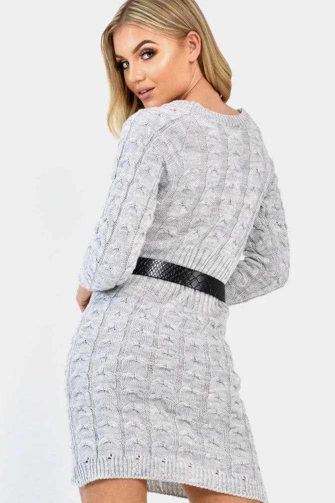 Grey Cable Knit Jumper Midi Dress - Jaylie