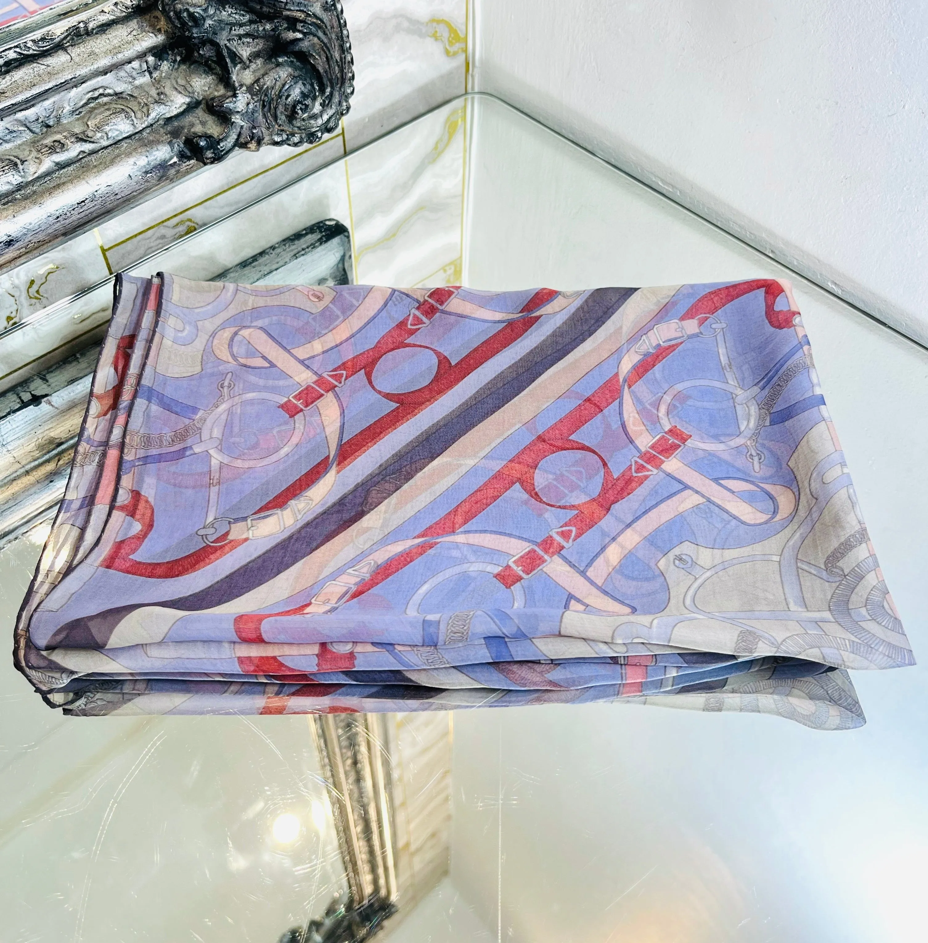 Hermes Sellier Printed Silk Scarf