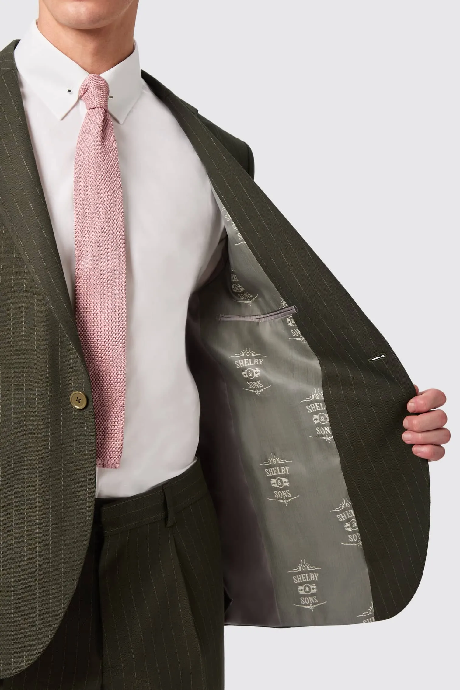 Hodge Slim Fit Green Pinstripe Jacket