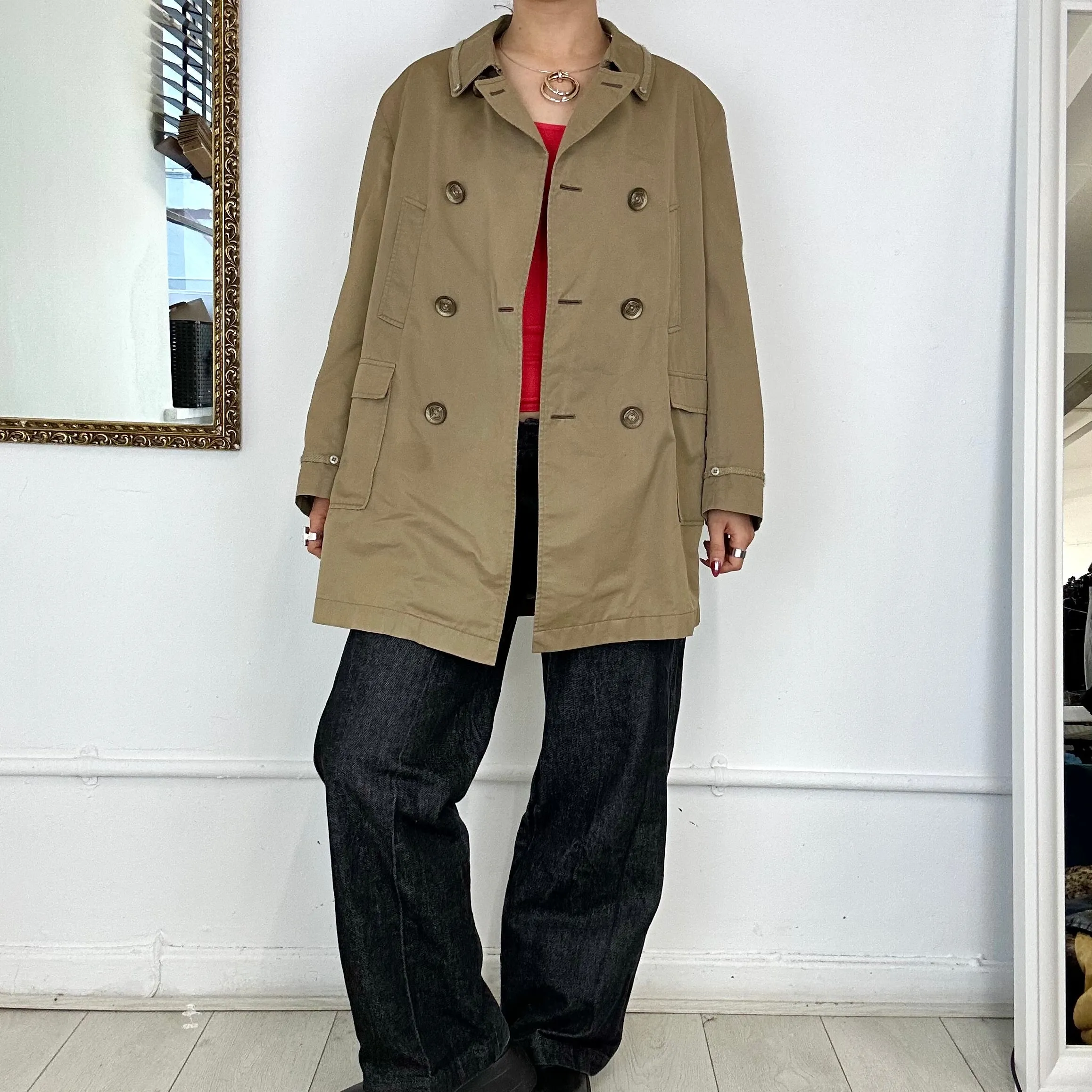 italian beige double breasted trench coat
