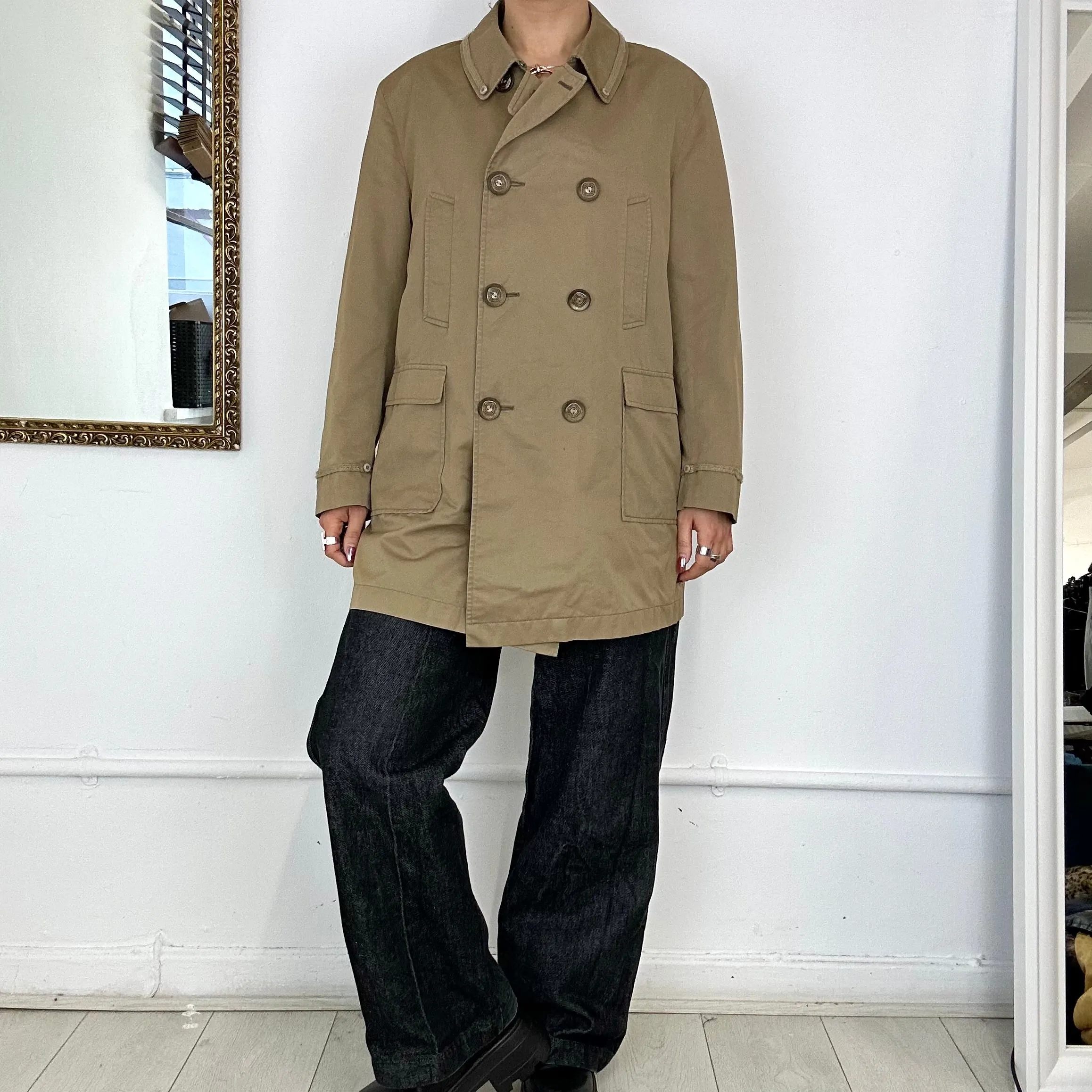 italian beige double breasted trench coat