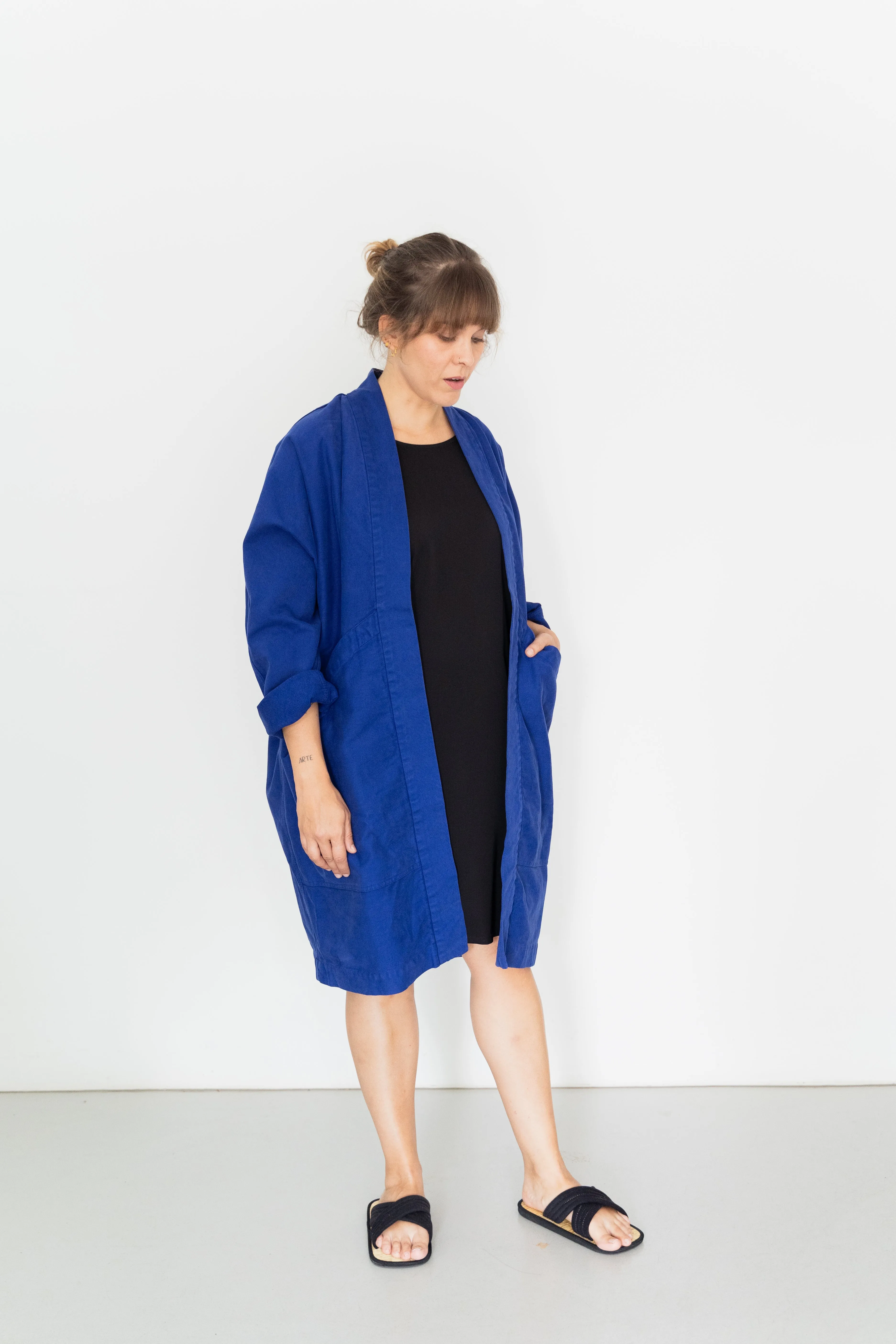 Jacket Big Pockets Strong Blue in ORGANIC Cotton draft