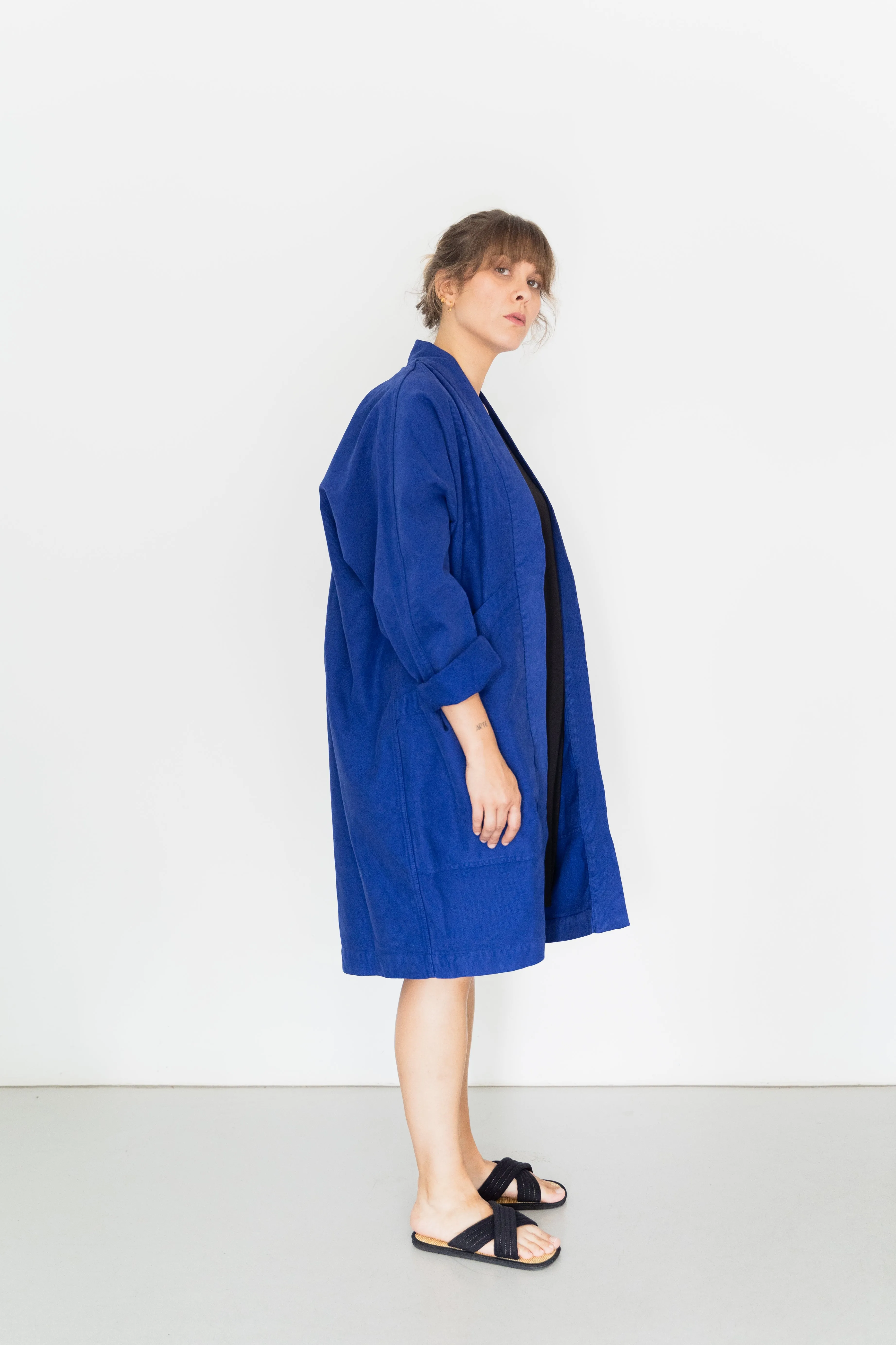 Jacket Big Pockets Strong Blue in ORGANIC Cotton draft