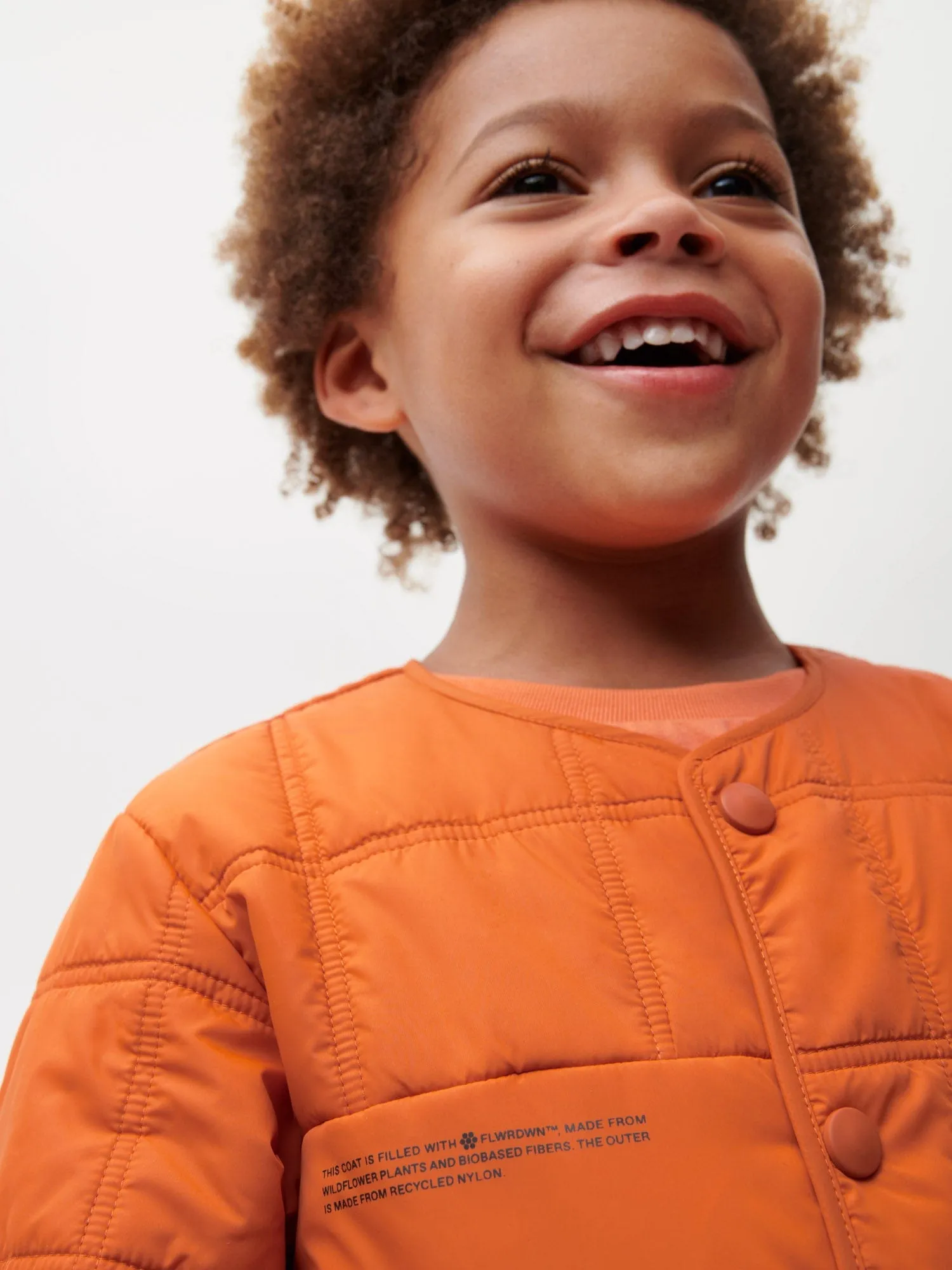 Kid’s Flower-Warmth Quilted Collarless Jacket—cinnamon orange