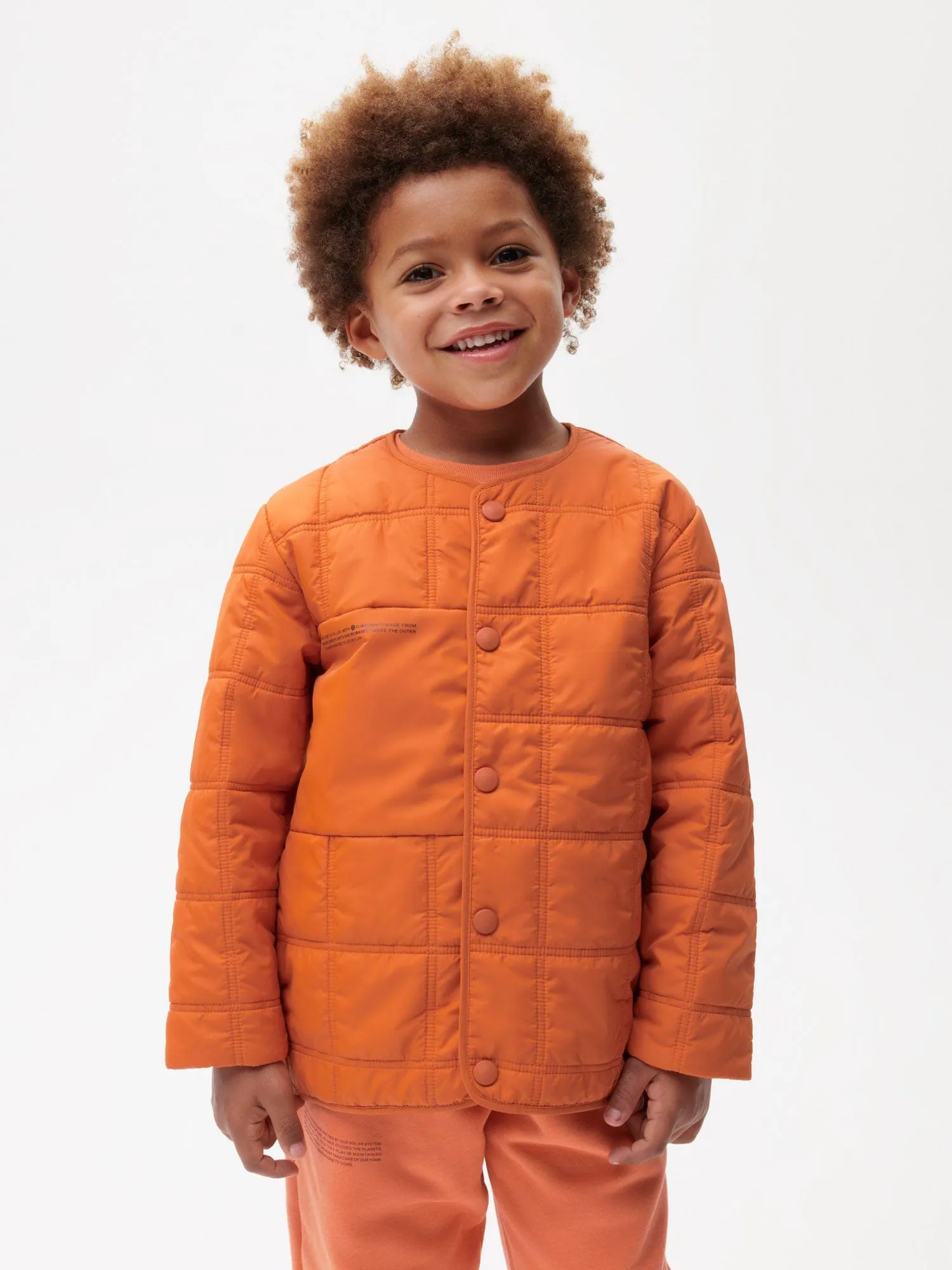 Kid’s Flower-Warmth Quilted Collarless Jacket—cinnamon orange