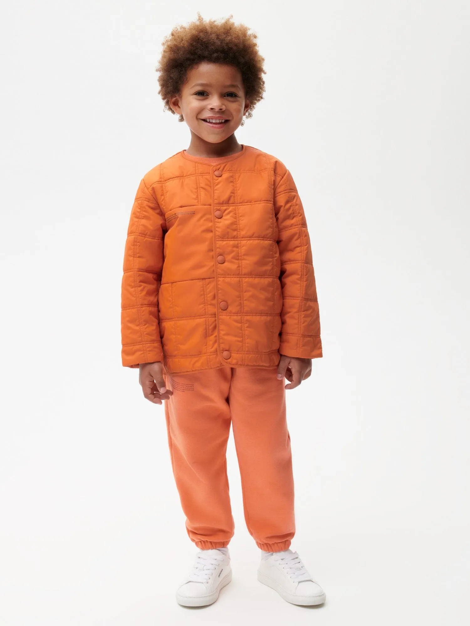 Kid’s Flower-Warmth Quilted Collarless Jacket—cinnamon orange