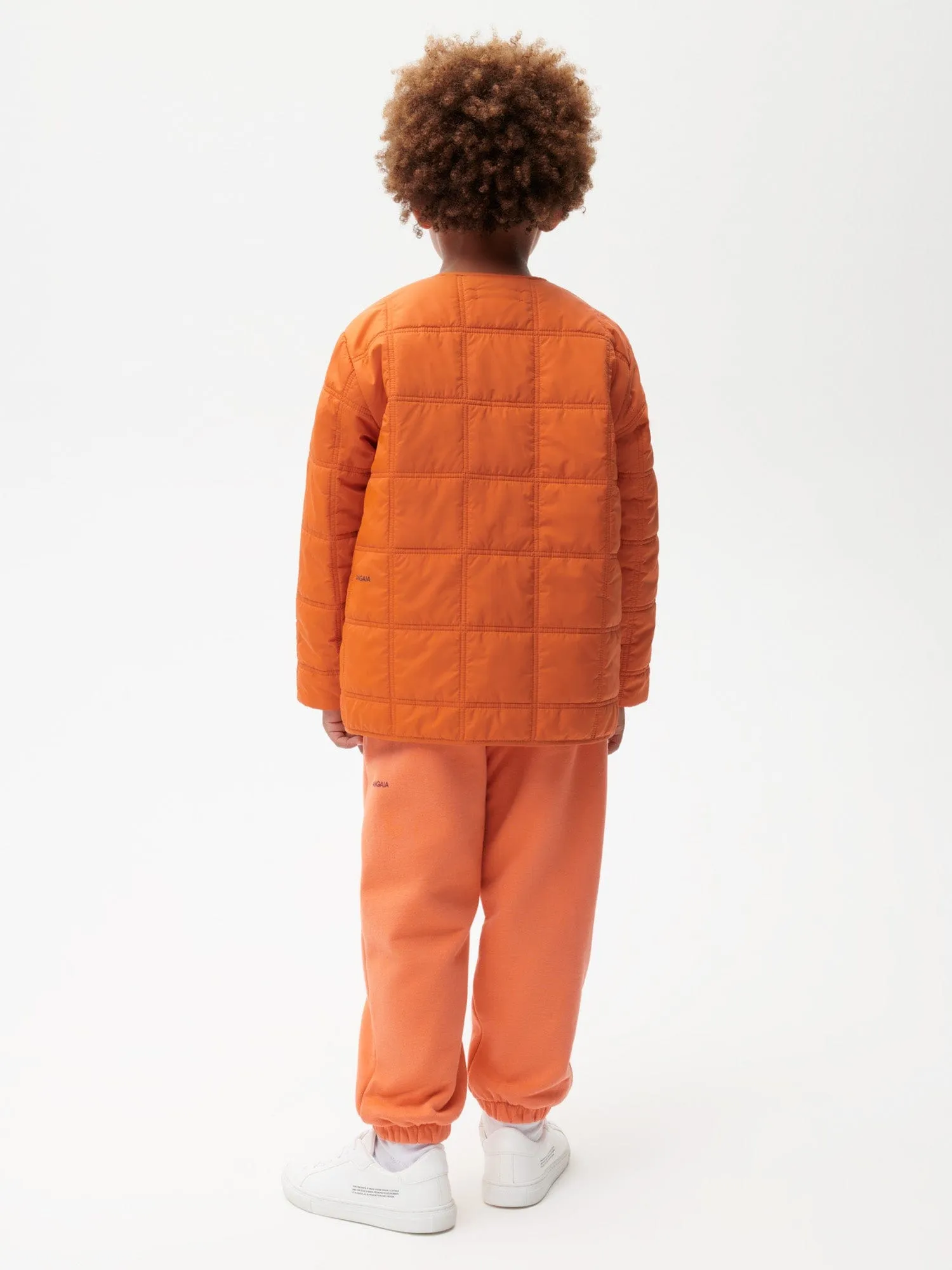 Kid’s Flower-Warmth Quilted Collarless Jacket—cinnamon orange