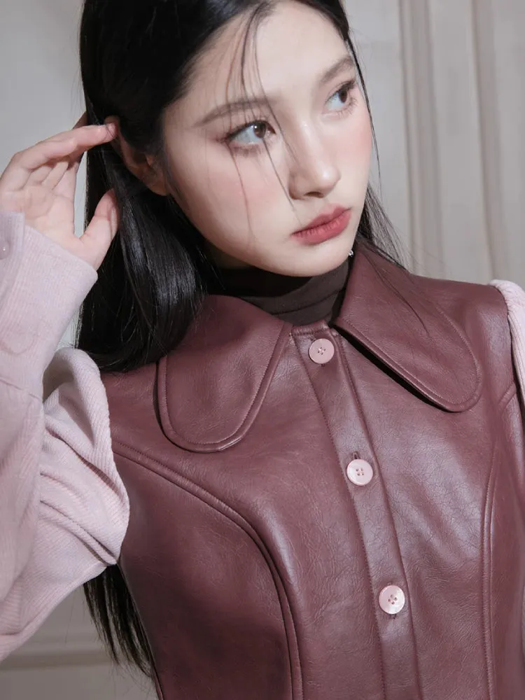 Knit sleeve leather dress【s0000005823】