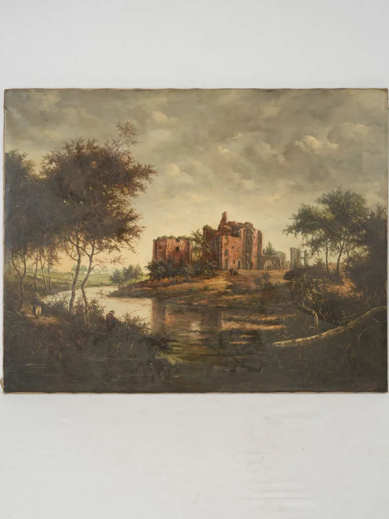 Large Antique French Painting of a Ruined Château 24½" x 30¾"