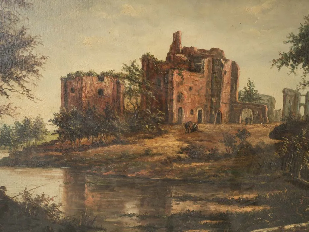 Large Antique French Painting of a Ruined Château 24½" x 30¾"