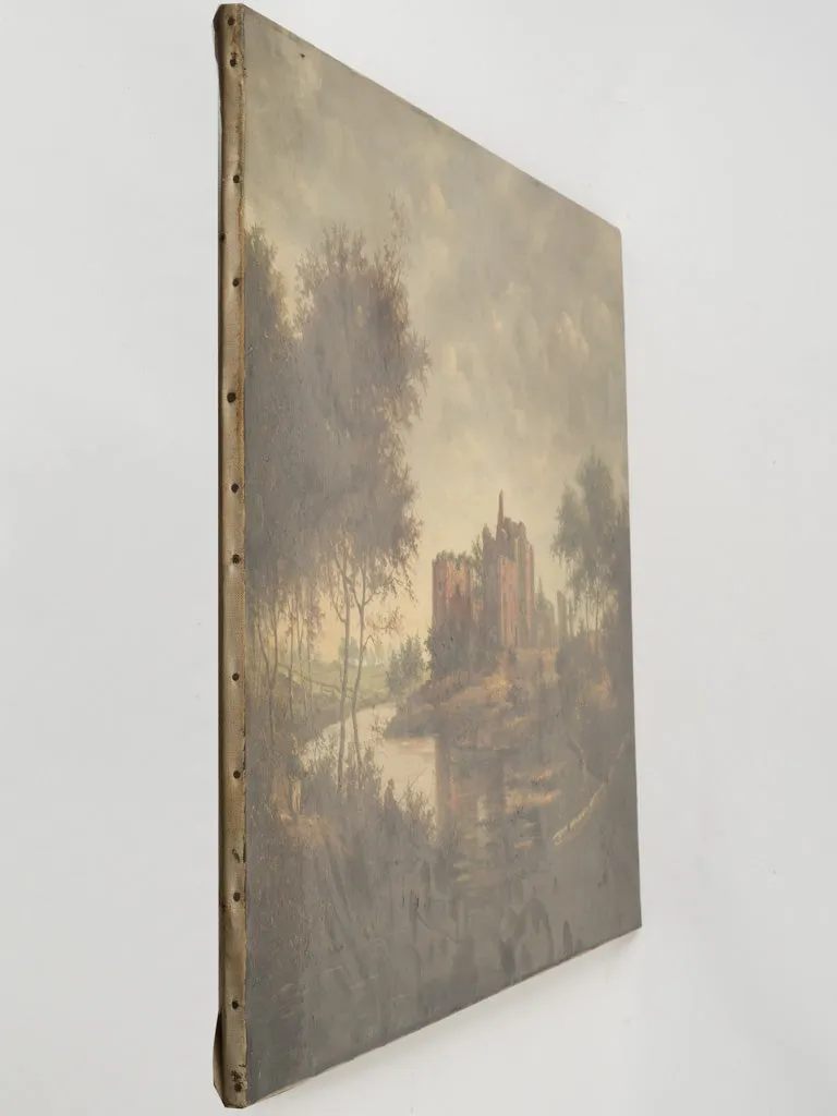 Large Antique French Painting of a Ruined Château 24½" x 30¾"