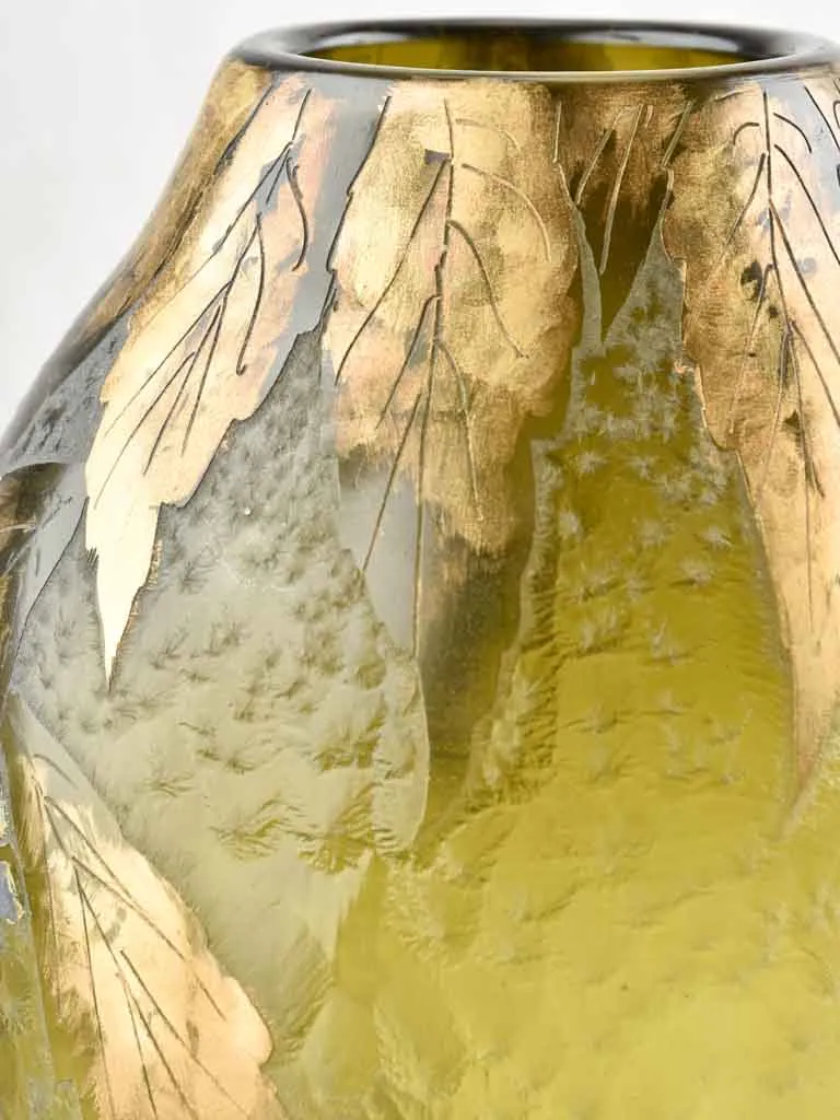 Large olive green glass vase - Legras - 19th century - 15¾"