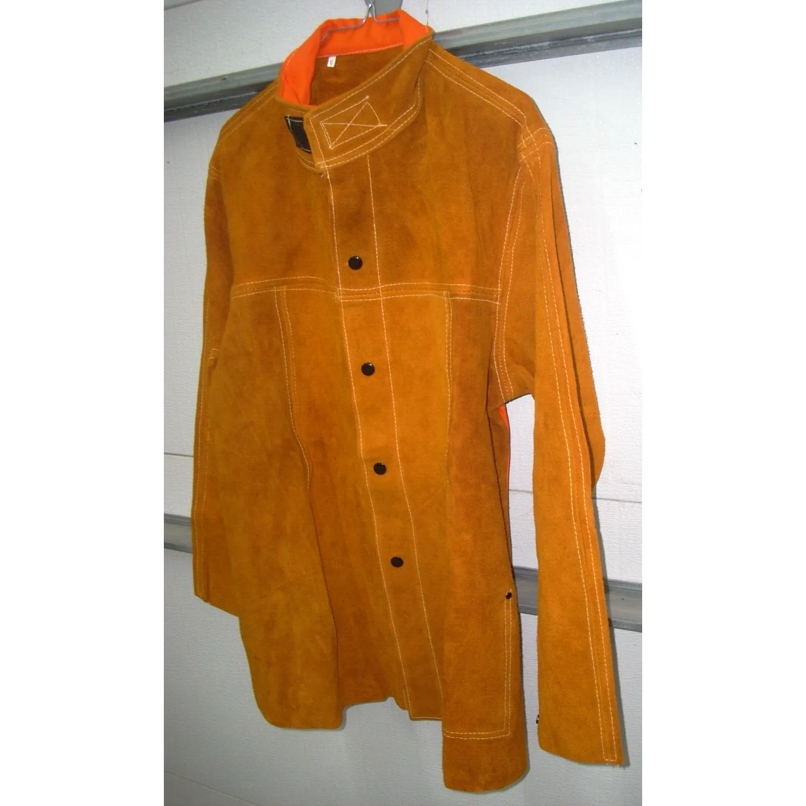 Leather Welding Jacket w Hunter Orange FR Back Size XL