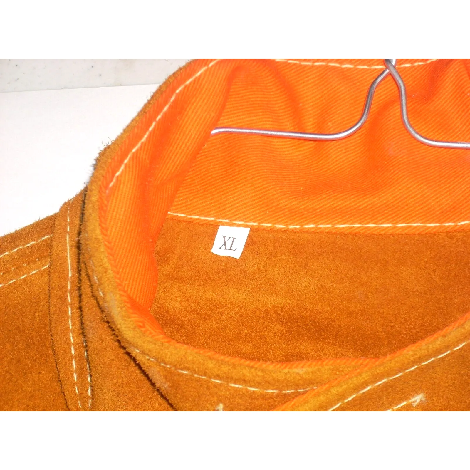 Leather Welding Jacket w Hunter Orange FR Back Size XL