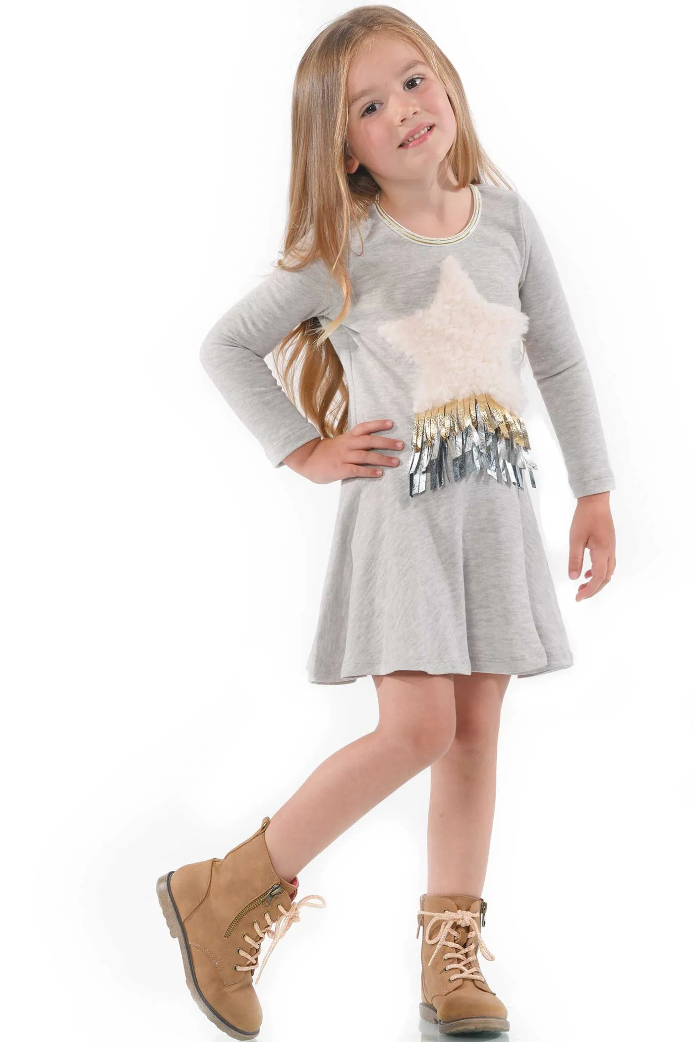 Little Girls Long Sleeve Star Pocket Knit Dress