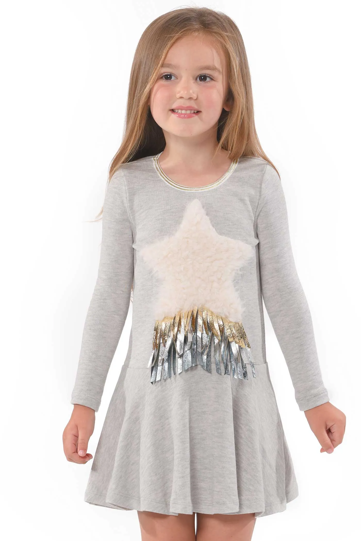 Little Girls Long Sleeve Star Pocket Knit Dress