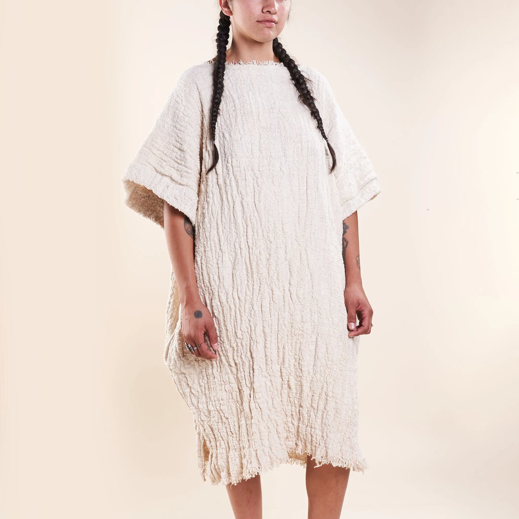 Matilija Caftan, Undyed Handspun Natural Cotton